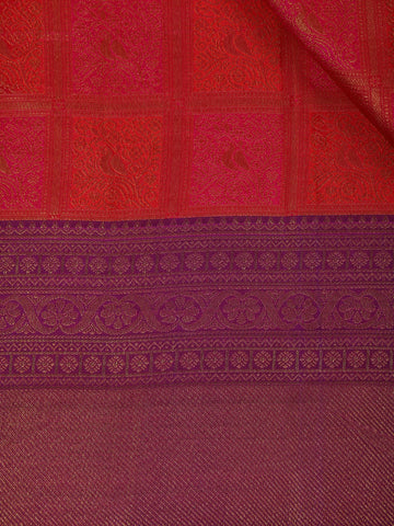 Orange Floral Woven Pure Kanchipuram Silk Saree - Diadem