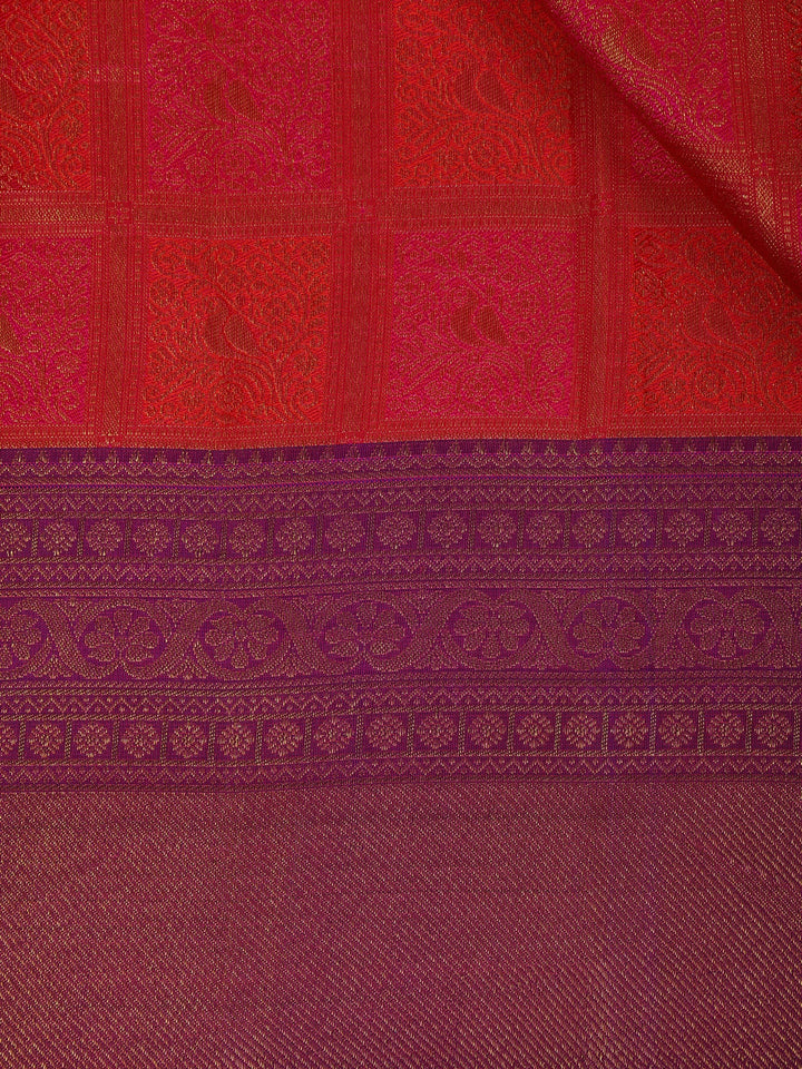 Orange Floral Woven Pure Kanchipuram Silk Saree - Diadem