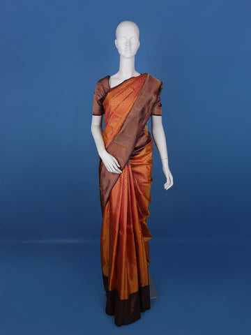 Orange Floral Woven Pure Kanchipuram Silk Saree - Diadem