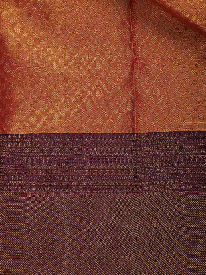 Orange Floral Woven Pure Kanchipuram Silk Saree - Diadem