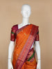 Orange Floral and Checks Woven Pure Kanchipuram Silk Saree - Diadem