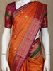 Orange Floral and Checks Woven Pure Kanchipuram Silk Saree - Diadem