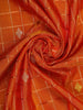Orange Floral and Checks Woven Pure Kanchipuram Silk Saree - Diadem