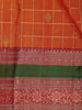 Orange Floral and Checks Woven Pure Kanchipuram Silk Saree - Diadem