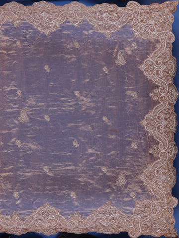Orange Floral and Paisley Designed Tissue Organza Saree - Diadem