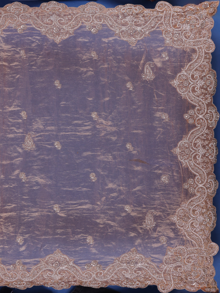 Orange Floral and Paisley Designed Tissue Organza Saree - Diadem