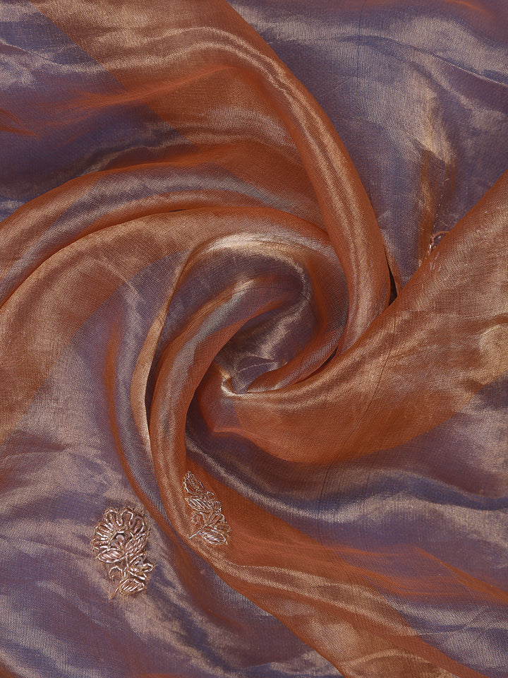Orange Floral and Paisley Designed Tissue Organza Saree - Diadem