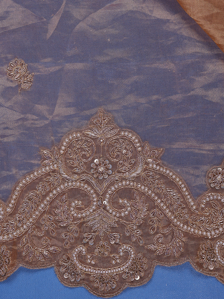Orange Floral and Paisley Designed Tissue Organza Saree - Diadem