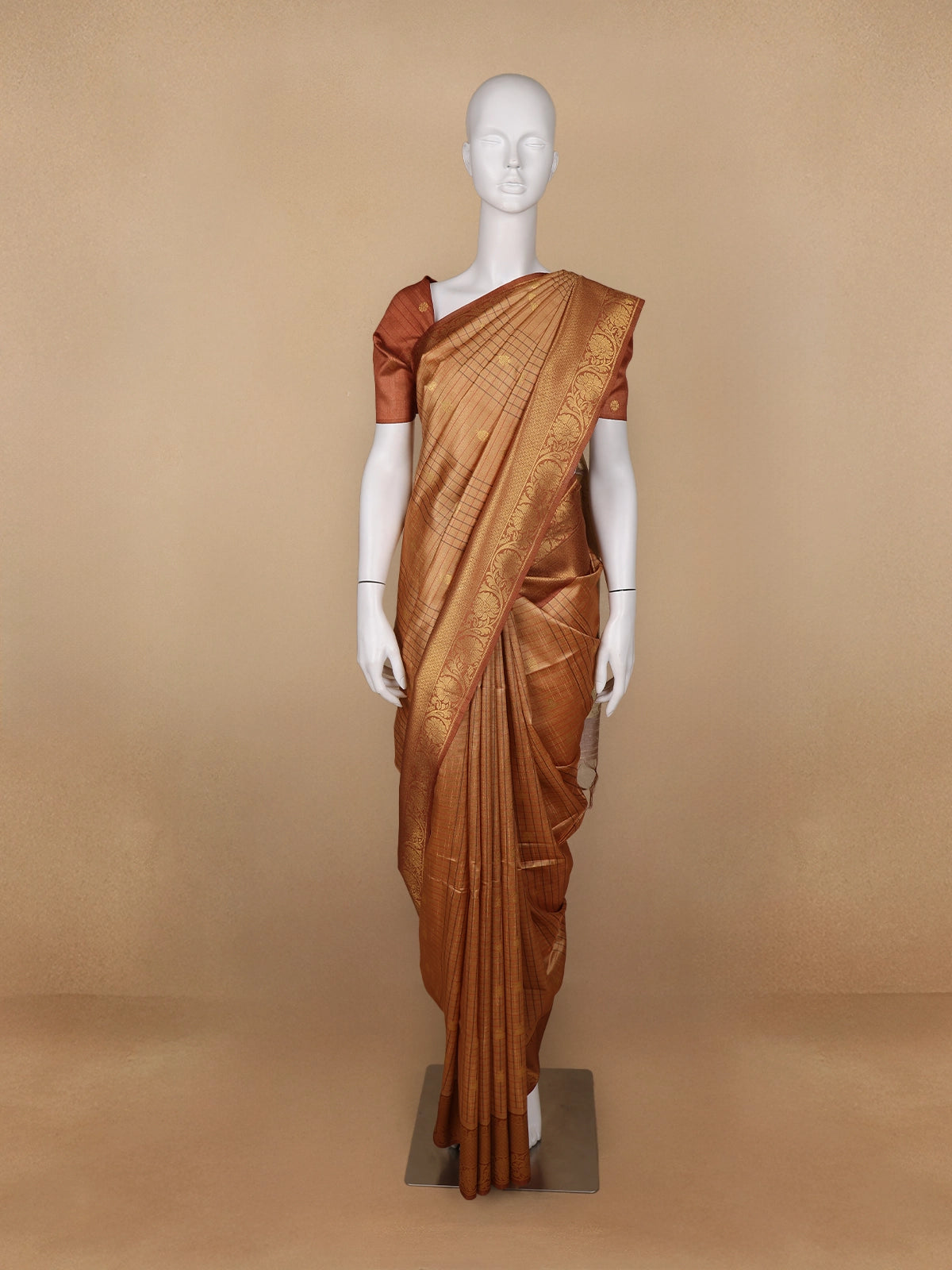 Orange Floral and Stripes Designed Semi Tussar Saree - Diadem