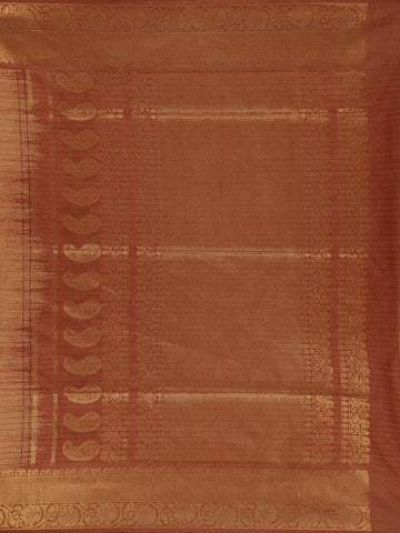 Orange Floral and Stripes Designed Semi Tussar Saree - Diadem