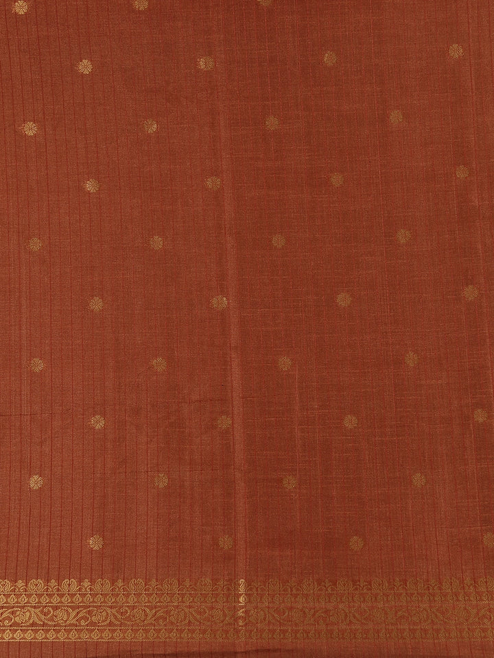 Orange Floral and Stripes Designed Semi Tussar Saree - Diadem