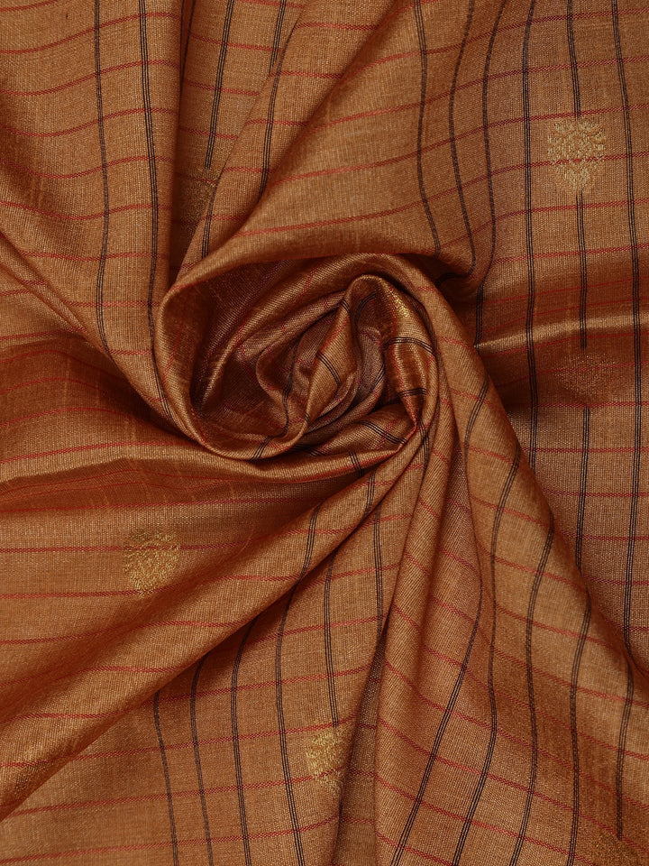 Orange Floral and Stripes Designed Semi Tussar Saree - Diadem