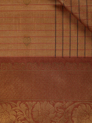 Orange Floral and Stripes Designed Semi Tussar Saree - Diadem