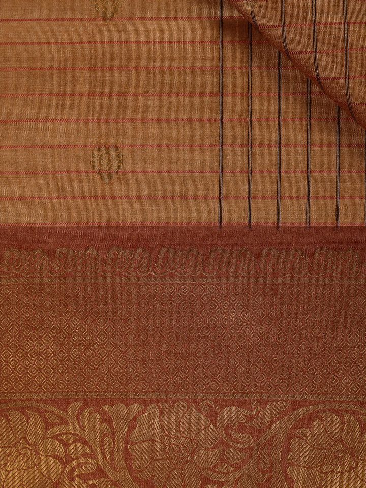 Orange Floral and Stripes Designed Semi Tussar Saree - Diadem