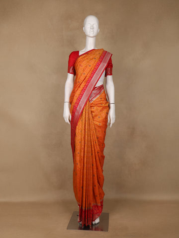 Orange Geometric Motif pattern Silk Saree - Diadem