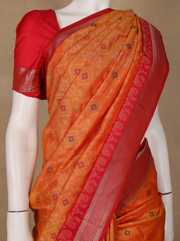 Orange Geometric Motif pattern Silk Saree - Diadem