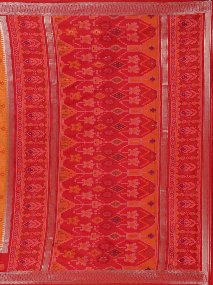 Orange Geometric Motif pattern Silk Saree - Diadem