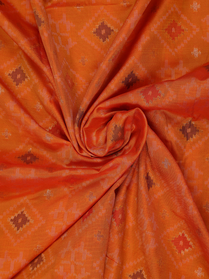 Orange Geometric Motif pattern Silk Saree - Diadem