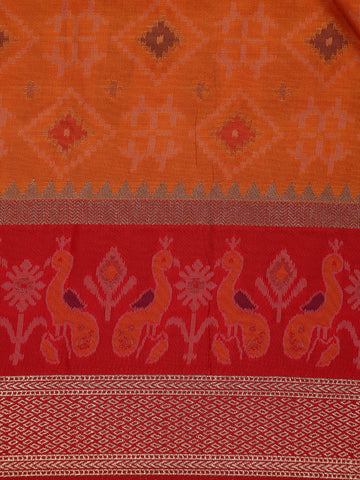 Orange Geometric Motif pattern Silk Saree - Diadem