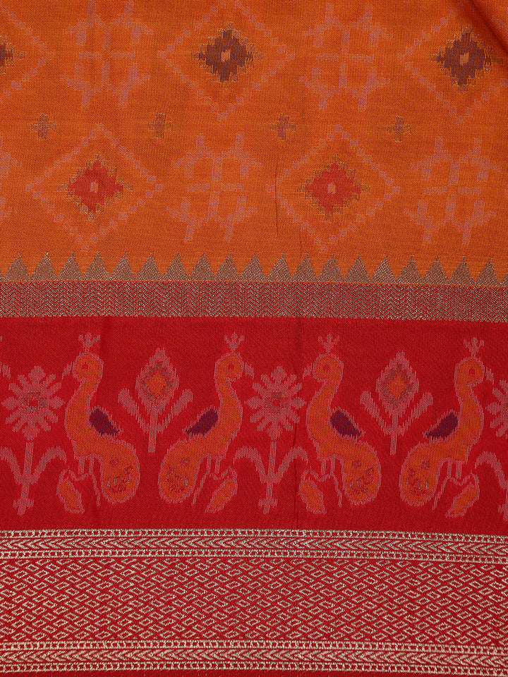 Orange Geometric Motif pattern Silk Saree - Diadem