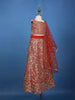 Orange Floral Design Sequins Kids Lehenga