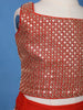 Orange Floral Design Sequins Kids Lehenga