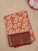 Orange Leaf Printed Fancy Cotton Saree - Diadem