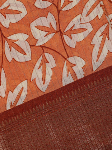Orange Leaf Printed Fancy Cotton Saree - Diadem