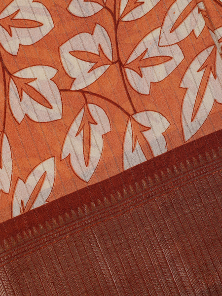 Orange Leaf Printed Fancy Cotton Saree - Diadem