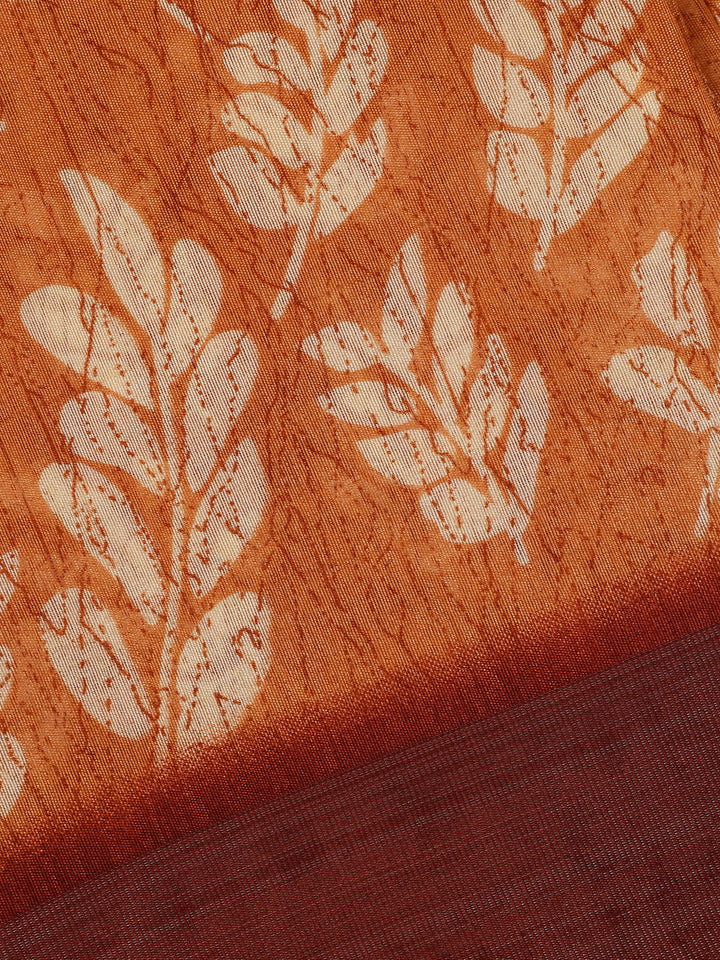 Orange Leaf Printed Fancy Cotton Saree - Diadem