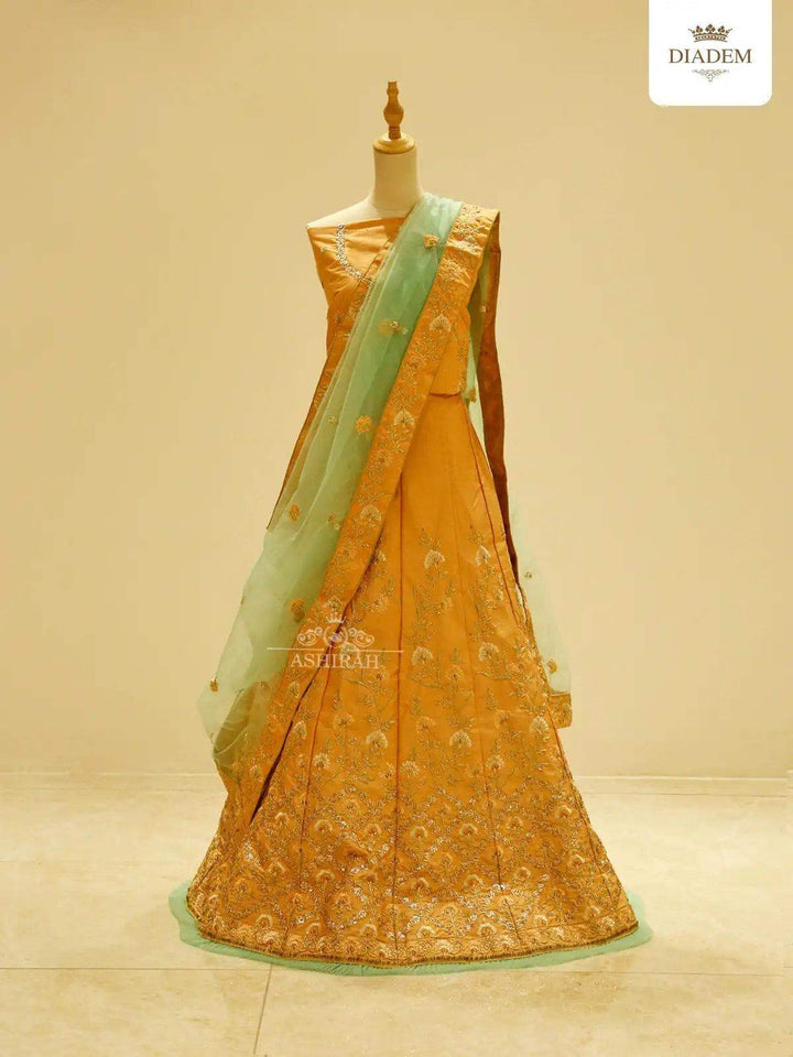 Orange Raw Silk Embroidered Bridal Lehenga - Diadem
