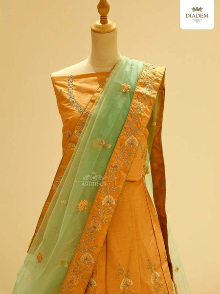 Orange Raw Silk Embroidered Bridal Lehenga - Diadem