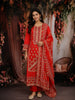Orange Red Floral Printed Cotton Salwar Suit with Dupatta