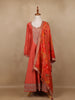 Orange Sequins Designed Floral Print Tussar Silk Salwar Suit - Diadem