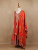 Orange Sequins Designed Floral Print Tussar Silk Salwar Suit - Diadem