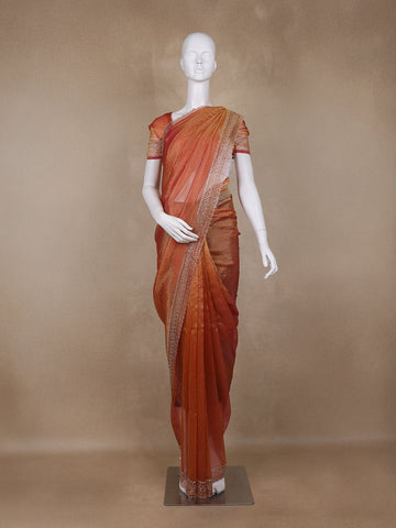 Orange Solid Design Georgette Saree - Diadem