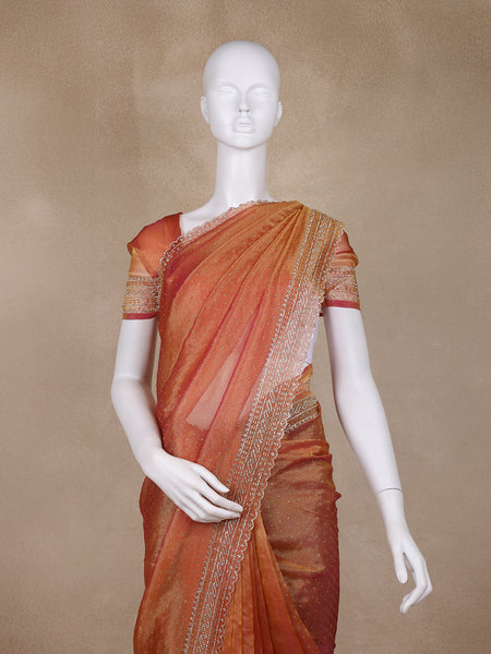 Orange Solid Design Georgette Saree - Diadem
