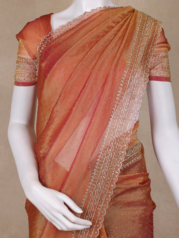 Orange Solid Design Georgette Saree - Diadem