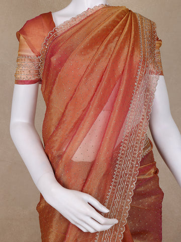 Orange Solid Design Georgette Saree - Diadem