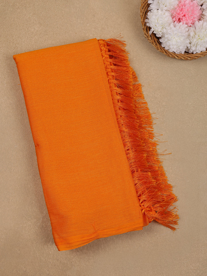 Orange Solid Silk Fancy Saree with Beaded Work Blouse - Diadem