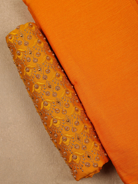 Orange Solid Silk Fancy Saree with Beaded Work Blouse - Diadem
