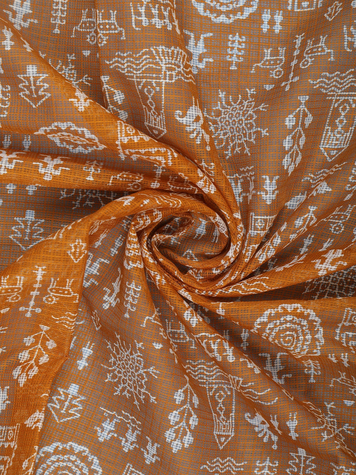 Orange Warli Designed Soft Silk Saree - Diadem