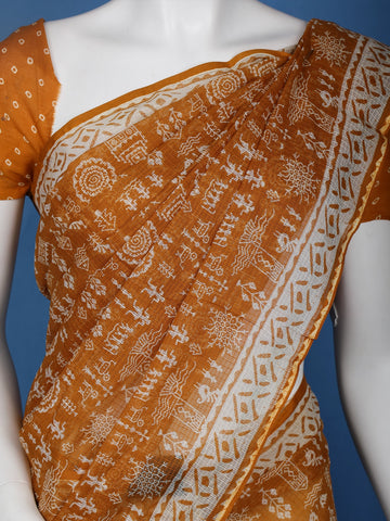 Orange Warli Designed Soft Silk Saree - Diadem