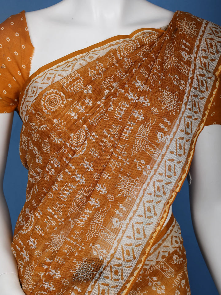 Orange Warli Designed Soft Silk Saree - Diadem