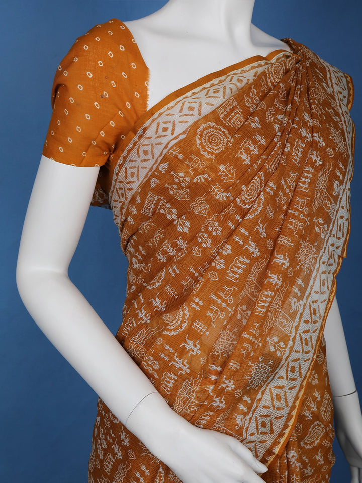 Orange Warli Designed Soft Silk Saree - Diadem