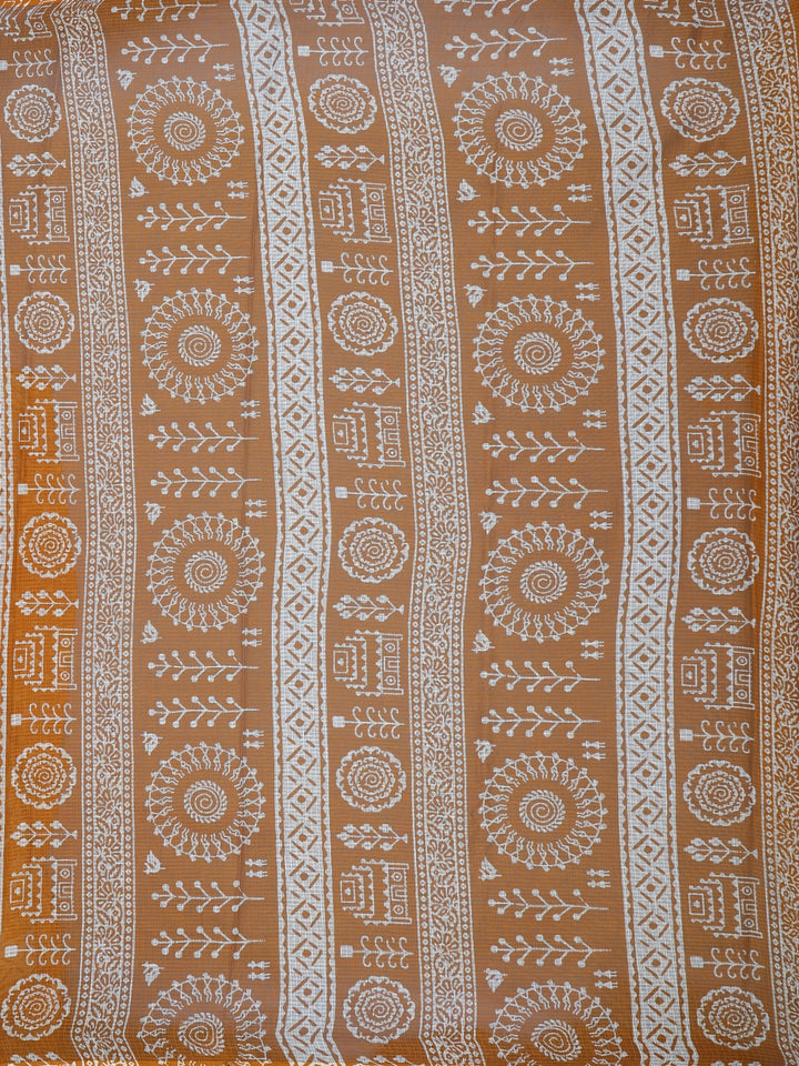 Orange Warli Designed Soft Silk Saree - Diadem