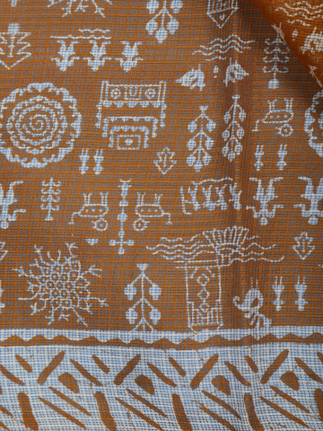 Orange Warli Designed Soft Silk Saree - Diadem