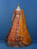 Orange and Red Floral Embroidered Semi Silk Lehenga for Brides - Diadem