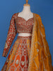 Orange and Red Floral Embroidered Semi Silk Lehenga for Brides - Diadem