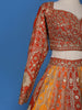 Orange and Red Floral Embroidered Semi Silk Lehenga for Brides - Diadem